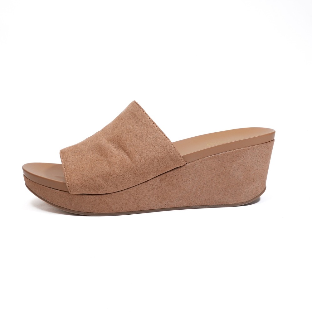 Carlos Santana Womens 9.5 Beige Platform Wedge Sandals Slide Faux Suede